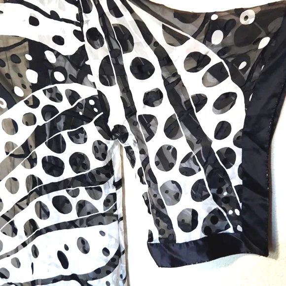 Sheer Black and White Polka Dot Kimono Cardigan - Picture 6 of 12